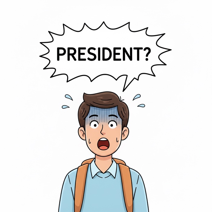 the student, stunned: PRESIDENT?